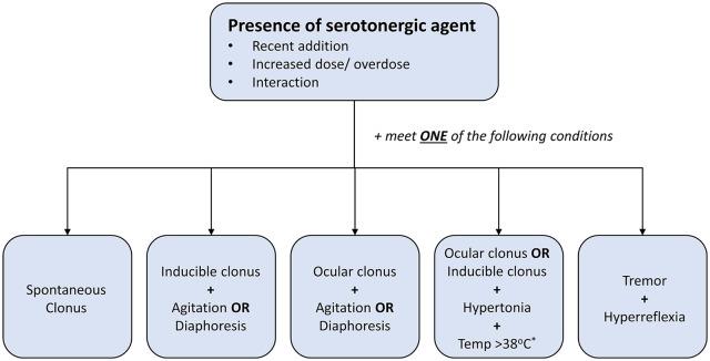 Hunter Serotonin Toxicity Criteria diagnostic flowchart for serotonin syndrome diagnosis