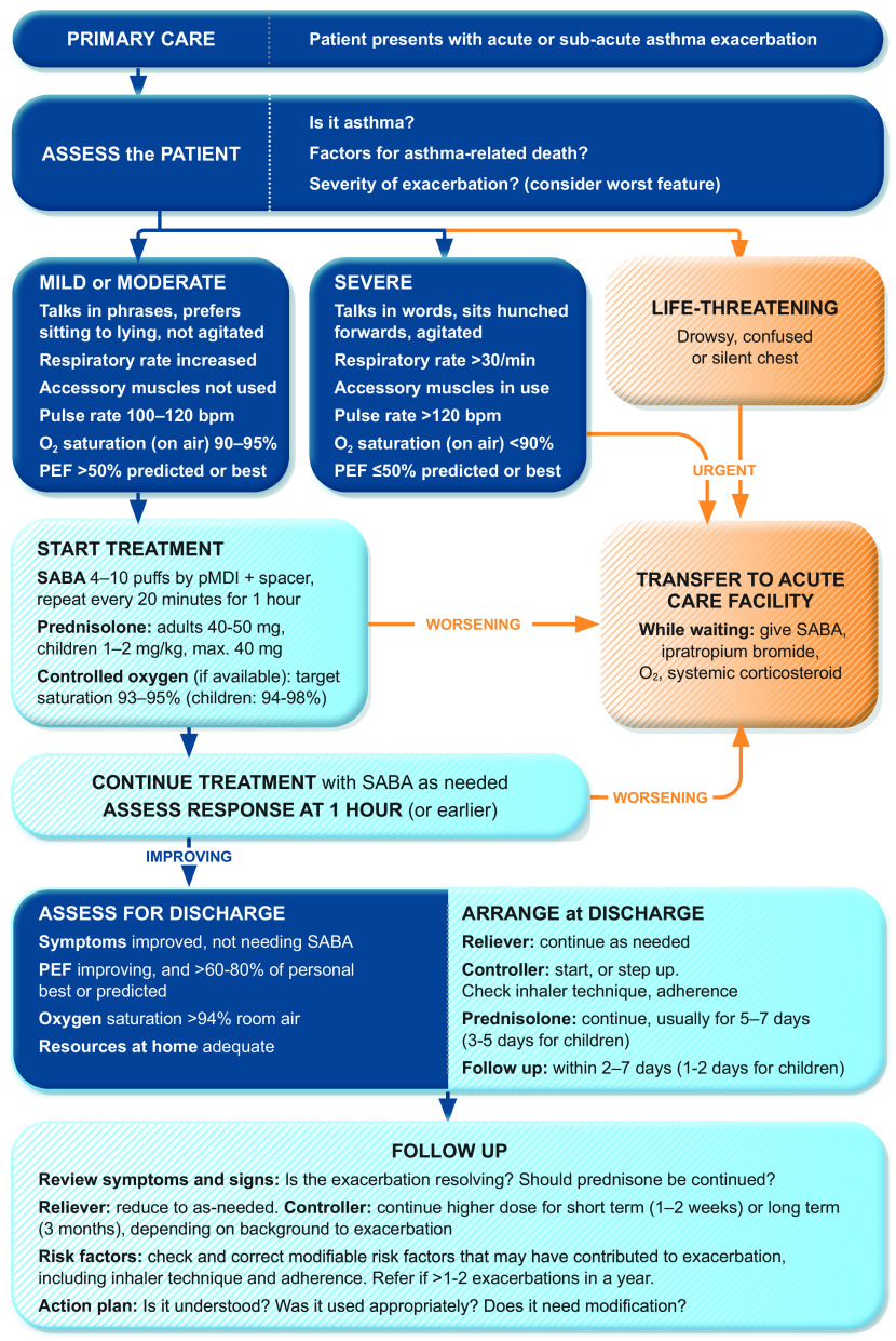 GINA algorithm for management of asthma exacerbations in primary care