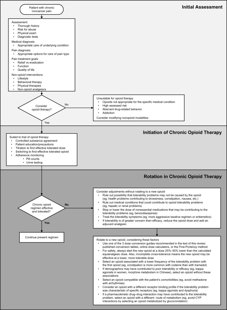 Algorithm for initial patient assessment and initiation and rotation of opioid therapy