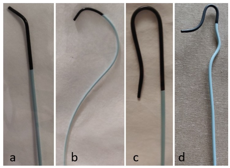Common interventional radiology catheter shapes including Cobra, Simmons, SOS, and pigtail configurations