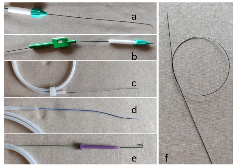 Various interventional radiology guidewires showing different tip configurations and stiffness profiles
