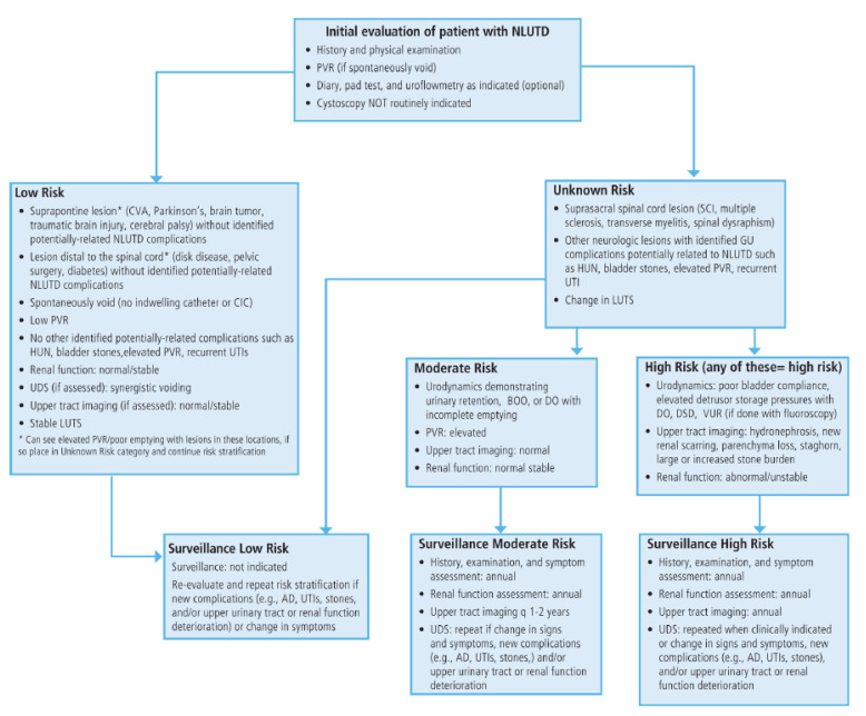 AUA/SUFU neurogenic lower urinary tract dysfunction risk stratification flowchart