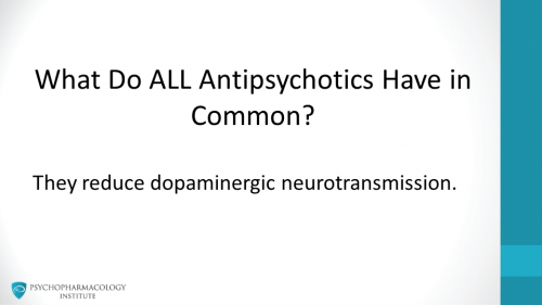 Four major dopamine pathways in the brain showing mesolimbic, mesocortical, nigrostriatal, and tuberoinfundibular tracts relevant to antipsychotic effects and side effects