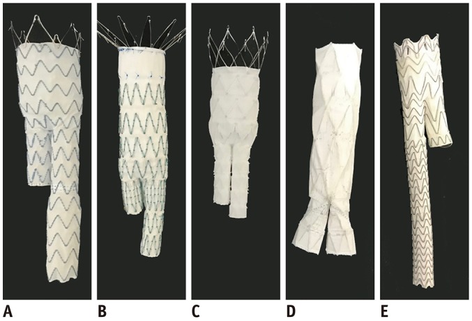 Various commercially available stent-graft designs for endovascular aortic aneurysm repair including different fixation and sealing mechanisms